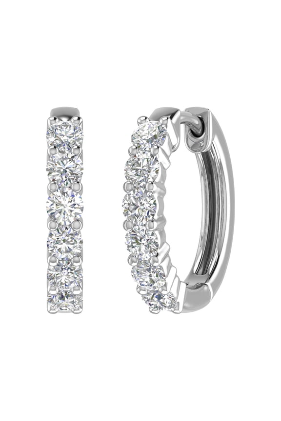 1 Carat Prong Set Round Diamond Hoop Earrings in 14K White Gold (SI1-SI2 Clarity)