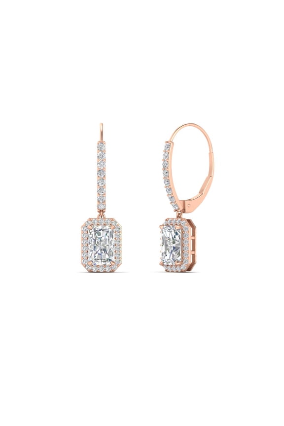 1 Carat Radiant Cut Halo Diamond Lever Back Earrings - Fascinating Diamonds