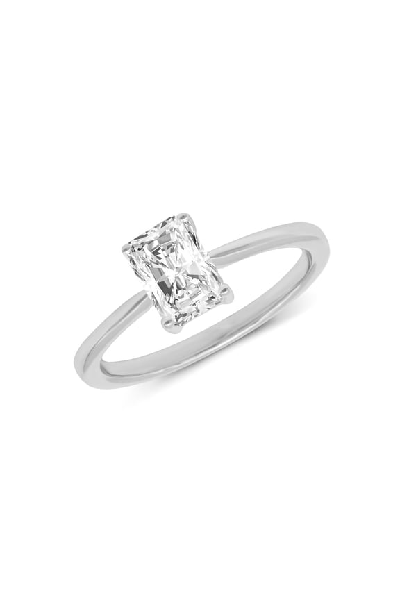 1 Carat - Radiant Shape Lab Grown Basket Regular Shank Setting Solitaire Diamond Engagement Ring in 14K White Gold(Ring Size: 5.5)