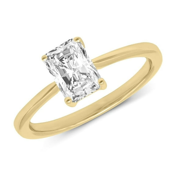 1 Carat - Radiant Shape Lab Grown Basket Regular Shank Setting Solitaire Diamond Engagement Ring in 14K Yellow Gold(Ring Size: 4.5)