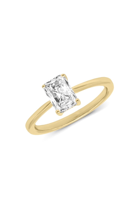 1 Carat - Radiant Shape Lab Grown Basket Regular Shank Setting Solitaire Diamond Engagement Ring in 14K Yellow Gold(Ring Size: 9.5)
