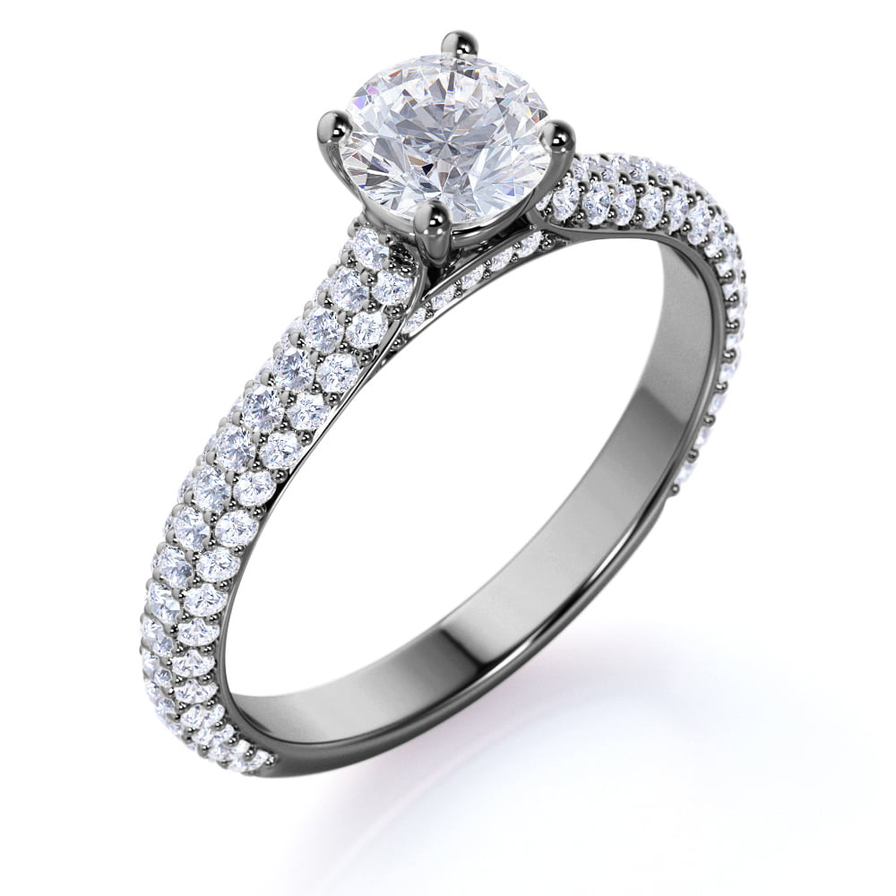 1 Carat - Real Round Brilliant Diamond - Micro Pave Set - Vintage Style Engagement  Ring - 10K Rose Gold 