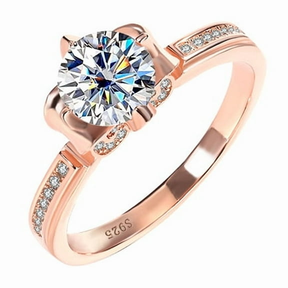 1 Carat Rose Gold Moissanite Rings for Women D-Color Moissanite Wedding Rings Set for Bridal Simulated Diamond Promise Ring Fiancee Lab Grown Diamond Engagement Rings Lady