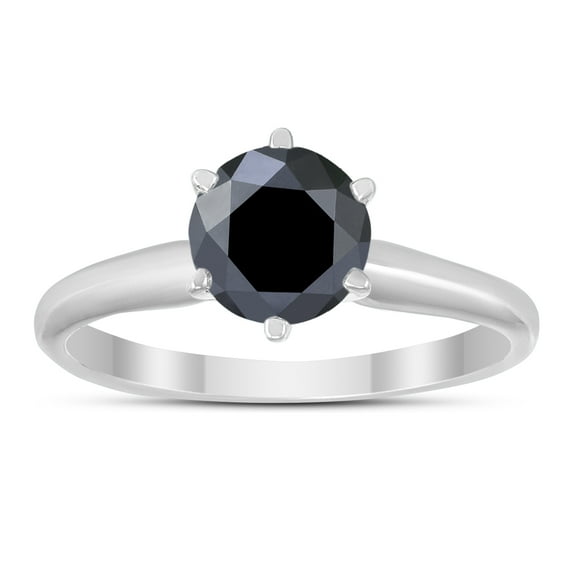 1 Carat Round Black Diamond Solitaire Ring in 14K White Gold