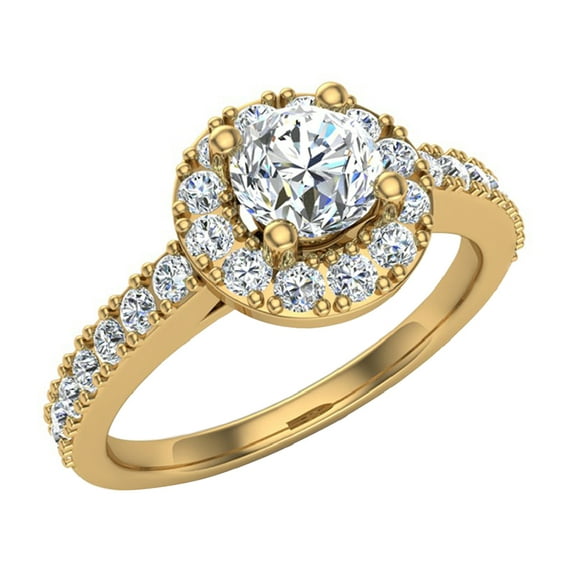 1 Carat Round Brilliant Halo Diamond Engagement Ring Accented Side Stones 14K Gold 0.52 Carat (H,SI1)