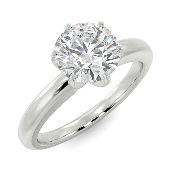 1 Carat Round Brilliant Moissanite Solitaire Engagement Ring in 14k White Gold (G-H, VS, cttw) 6-Prong Size 6 by Beverly Hills Jewelers