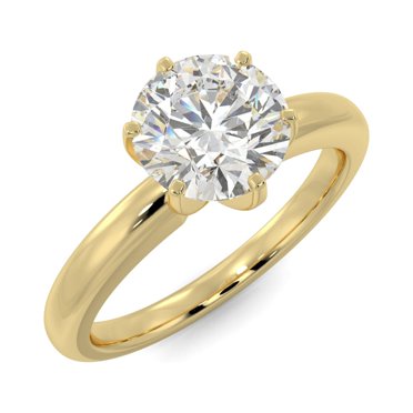 1 Carat Round Brilliant Moissanite Solitaire Engagement Ring in 14k Yellow Gold (G-H, VS, cttw) 6-Prong Size 7.5 by Beverly Hills Jewelers