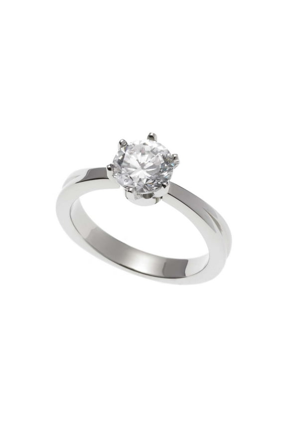 1 Carat Round Cubic Zirconia Solitaire Engagement Ring in Stainless Steel size 6
