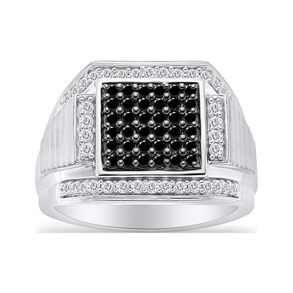 1 Carat Round Cut Black & White Natural Diamond In 14K White Gold Over Sterling Silver Ring for Men's (1 Cttw, I2-I3 Clarity) Size-7