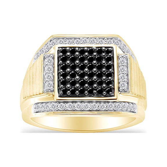 1 Carat Round Cut Black & White Natural Diamond In 14K Yellow Gold Over Sterling Silver Ring for Men's (1 Cttw, I2-I3 Clarity) Size-7.5