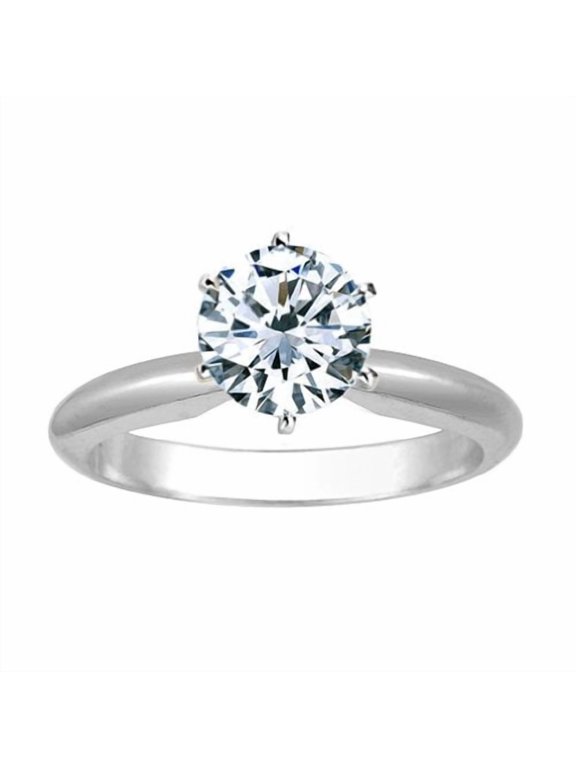 1 Carat Round Cut Diamond Solitaire Engagement Ring 14K White Gold 6 Prong (K, SI2-I1, 1 c.t.w) Cut