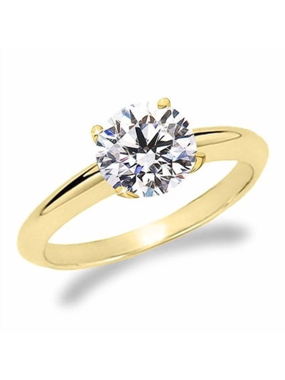1 Carat Round Cut Diamond Solitaire Engagement Ring 14K Yellow Gold 4 Prong (K, I2, 1 c.t.w) Ideal Cut