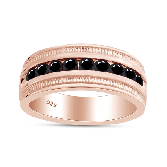 AFFY 1 Carat Round Cut Enhanced Black Diamond Men's Engagement Ring In 14K Rose Gold Over Sterling Silverr Ring Size-10