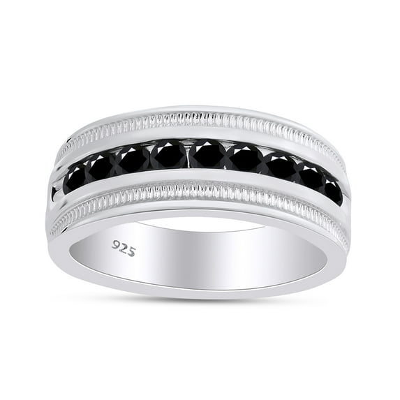 AFFY 1 Carat Round Cut Enhanced Black Diamond Men's Engagement Ring In 14K White Gold Over Sterling Silver Ring Size-10.5