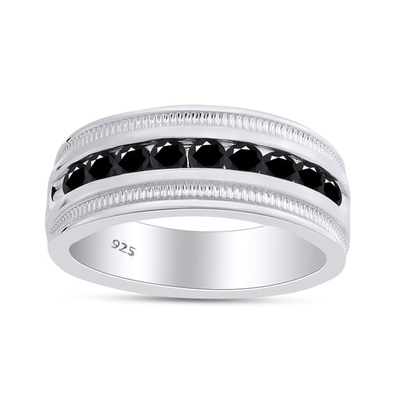 AFFY 1 Carat Round Cut Enhanced Black Diamond Men's Engagement Ring In 14K White Gold Over Sterling Silver Ring Size-8