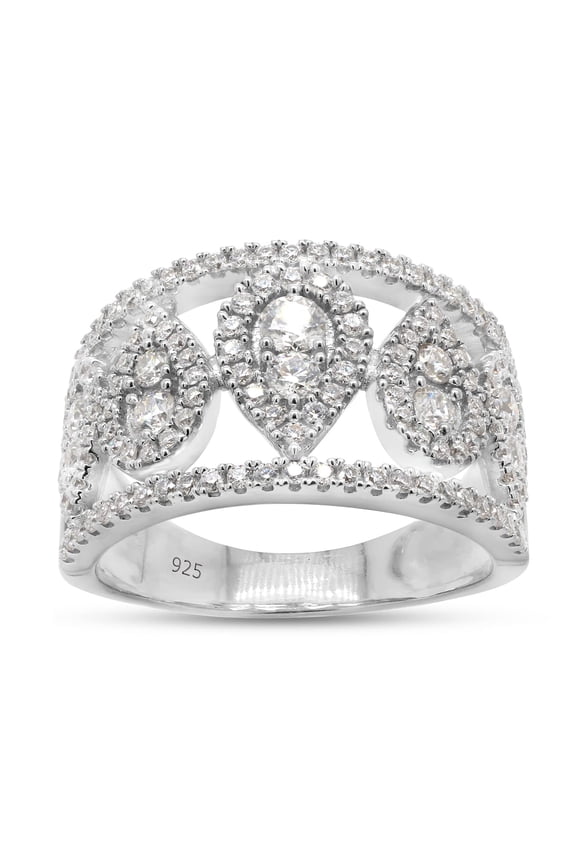 1 Carat Round Cut Lab Created Moissanite Diamond Double Row Teardrop Wedding Band Ring Jewelry For Women In 14k White Gold Over Sterling Silver(G-H Color,VVS1 Clarity)-7