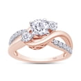 thumbnail image 1 of 1 Carat Round Cut Lab Created Moissanite Diamond Engagement Rings for Women 14K Rose Gold Plated Silver Ring Twisting Moissanite Rings-10, 1 of 6