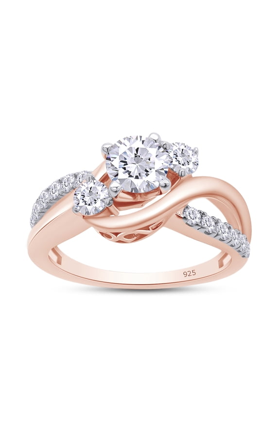 1 Carat Round Cut Lab Created Moissanite Diamond Engagement Rings for Women 14K Rose Gold Plated Silver Ring Twisting Moissanite Rings-9.5