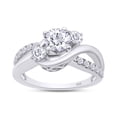 thumbnail image 1 of 1 Carat Round Cut Lab Created Moissanite Diamond Engagement Rings for Women 14K White Gold Plated Silver Ring Twisting Moissanite Rings-5, 1 of 8