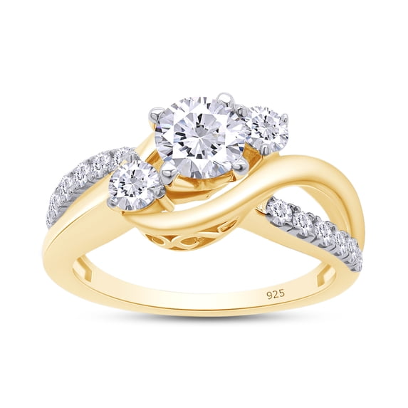 1 Carat Round Cut Lab Created Moissanite Diamond Engagement Rings for Women 14K Yellow Gold Plated Silver Ring Twisting Moissanite Rings-8