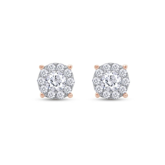 1 Carat Round Cut Lab Created Moissanite Diamond Halo Stud Earrings For Women 14K Rose Gold Plated 925 Sterling Silver(D Color,VVS1 Clarity,1 Cttw)