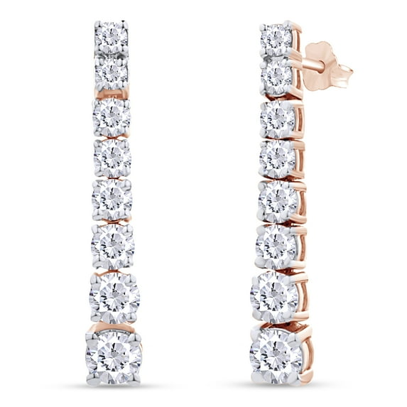 1 Carat Round Cut Lab Created Moissanite Diamond Linear Drop Stud Earrings In 14K Rose Gold Over Sterling Silver Jewelry For Women (G-H Color, VVS1 Clarity, 1 Cttw)