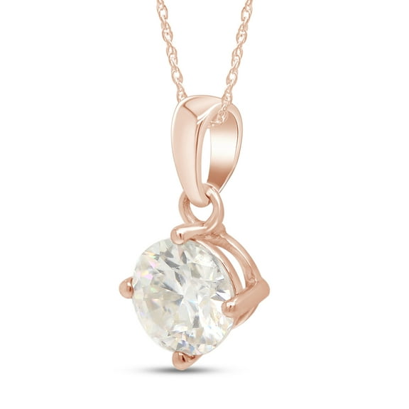 1 Carat Round Cut Lab Created Moissanite Diamond Solitaire Pendant Necklace In 10K Solid Rose Gold Jewelry For Women With 18" Chain (G-H Color, VVS1 Clarity, 1 Cttw)
