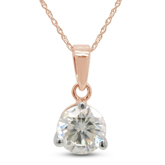 1 Carat Round Cut Lab Created Moissanite Diamond Solitaire Pendant Necklace In 14K Rose Gold Over Sterling Silver Jewelry For Women With 18" Chain (G-H Color, VVS1 Clarity, 1 Cttw)