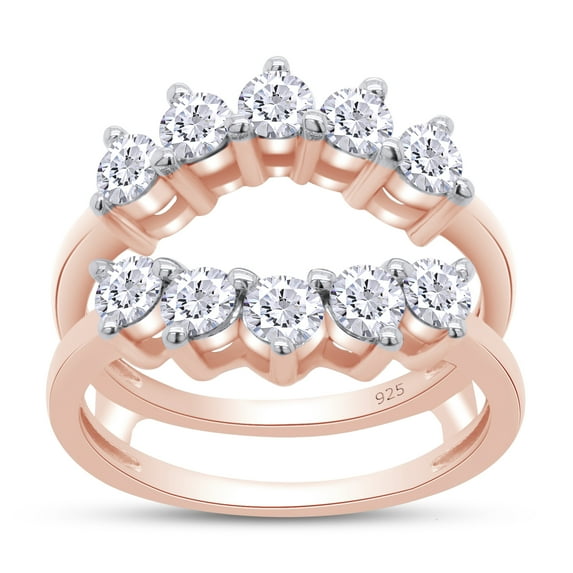 AFFY 1 Carat Moissanite Diamond Sunburst Guard Enhancer Ring for Women 14K Rose Gold over Silver-7