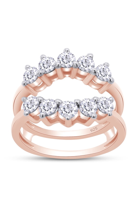 1 Carat Moissanite Diamond Sunburst Guard Enhancer Ring for Women 14K Rose Gold over Silver-7.5