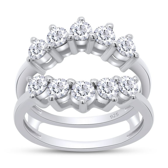 AFFY 1 Carat Moissanite Diamond Sunburst Guard Enhancer Ring for Women 14K White Gold over Silver-4