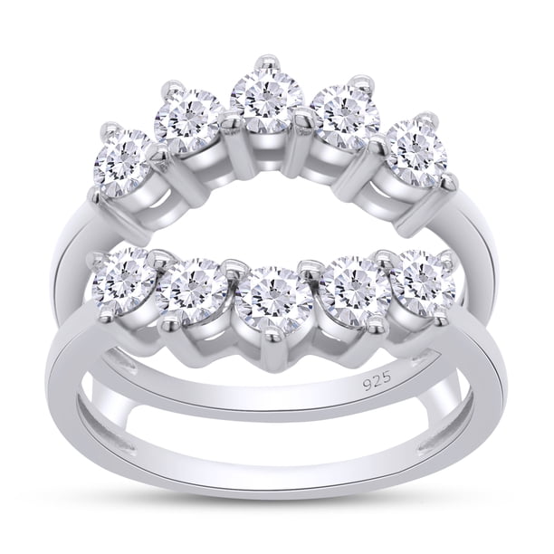 AFFY 1 Carat Sunburst Halo Ring Guard Enhancer - Sterling Silver With Cubic Zirconia, Size 10