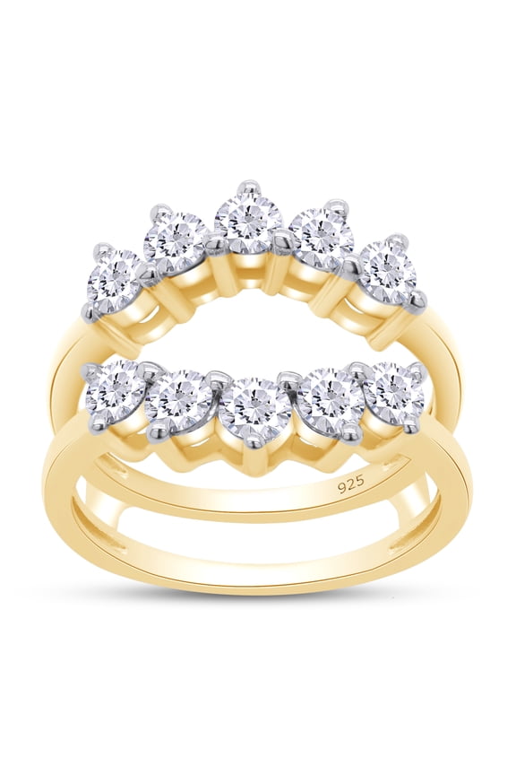 1 Carat Moissanite Diamond Sunburst Guard Enhancer Ring for Women 14K Yellow Gold over Silver-4.5