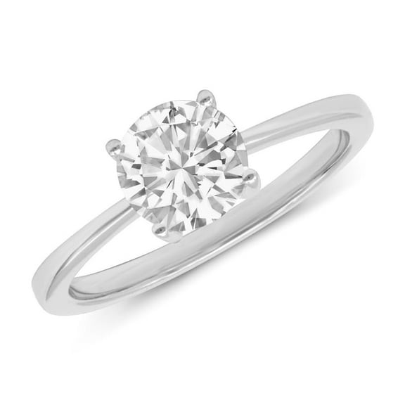1 Carat - Round Cut Lab Grown Basket Regular Shank Setting Solitaire Diamond Engagement Ring in 14K White Gold(Ring Size: 4.5)