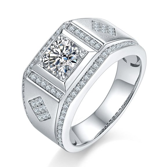1 Carat Round Cut Moissanite Rings Men Daily Wear S925 Sterling Silver Moissanite Promise Ring Boyfriend Lab Grown Diamond Wedding Rings Simulated Diamond Ring for Husband