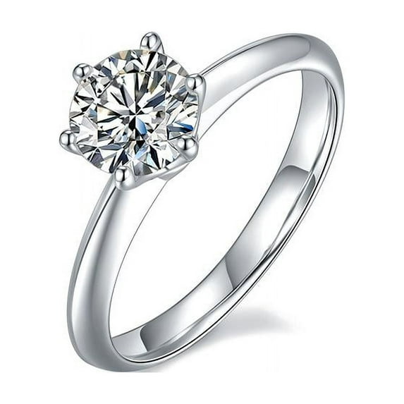 1 Carat Round Cut Moissanite Solitaire Diamond Engagement Ring(D Color, VVS1 Clarity)
