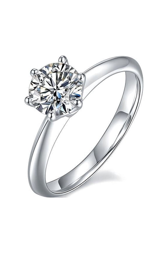 1 Carat Round Cut Moissanite Solitaire Diamond Engagement Ring In 18K White Gold Plating Over Silver(D Color, VVS1 Clarity)