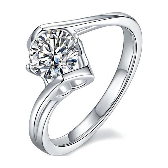 1 Carat Round Cut Moissanite Solitaire Diamond Engagement Ring Promise Rings In 18K White Gold Plating Over Silver(D Color, VVS1 Clarity)