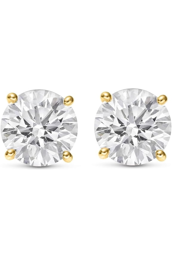1 Carat Round Cut Moissanite Solitaire Earrings in 14K Yellow Gold Plated 925 Sterling Silver For Womens (D Color, VVS1-VVS2 Clarity)