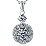 ATOBAO 1 Carat Round Cut Moissanite Solitaire Pendant Necklace in 18k White Gold over 925 Sterling Silver, Female, Adult
