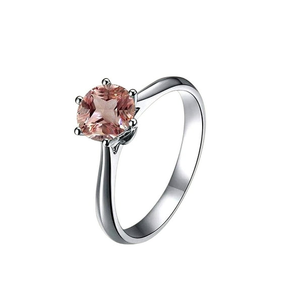1 Carat Round Cut Real Morganite Solitaire Engagement Ring Sterling Silver Sterling Silver With 18K Gold Plating