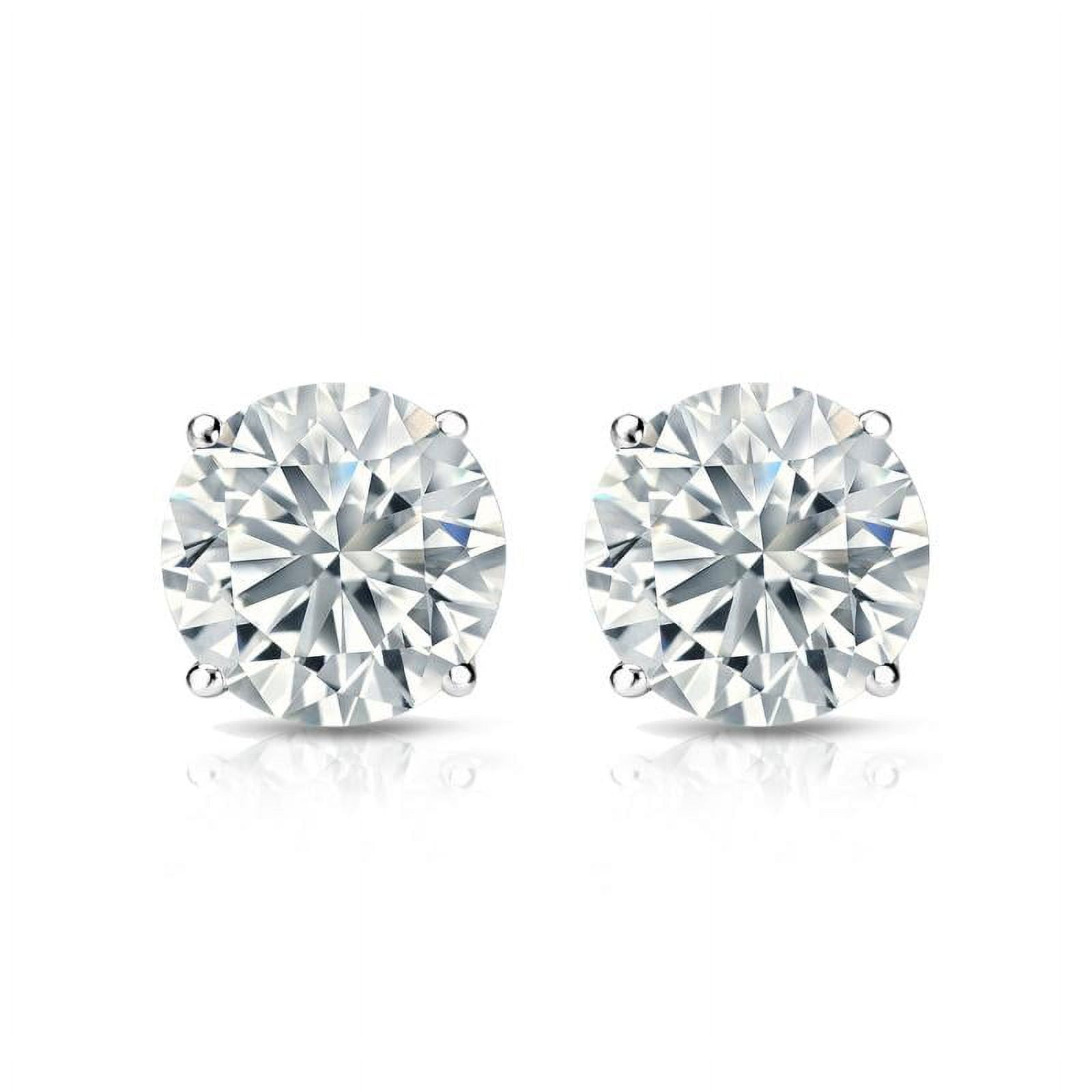 1 Carat Round Diamond - 4 Prong Solitaire Stud Earrings - 18K White Gold  Plating Over Silver 