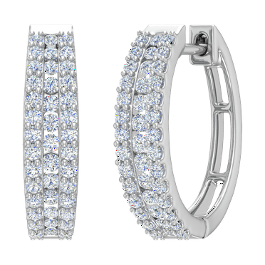 1 Carat Round Diamond Hoop Earrings in 14K White Gold