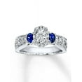 thumbnail image 1 of 1 Carat Round Diamond and Sapphire Halo Engagement Ring in White Gold, 1 of 3