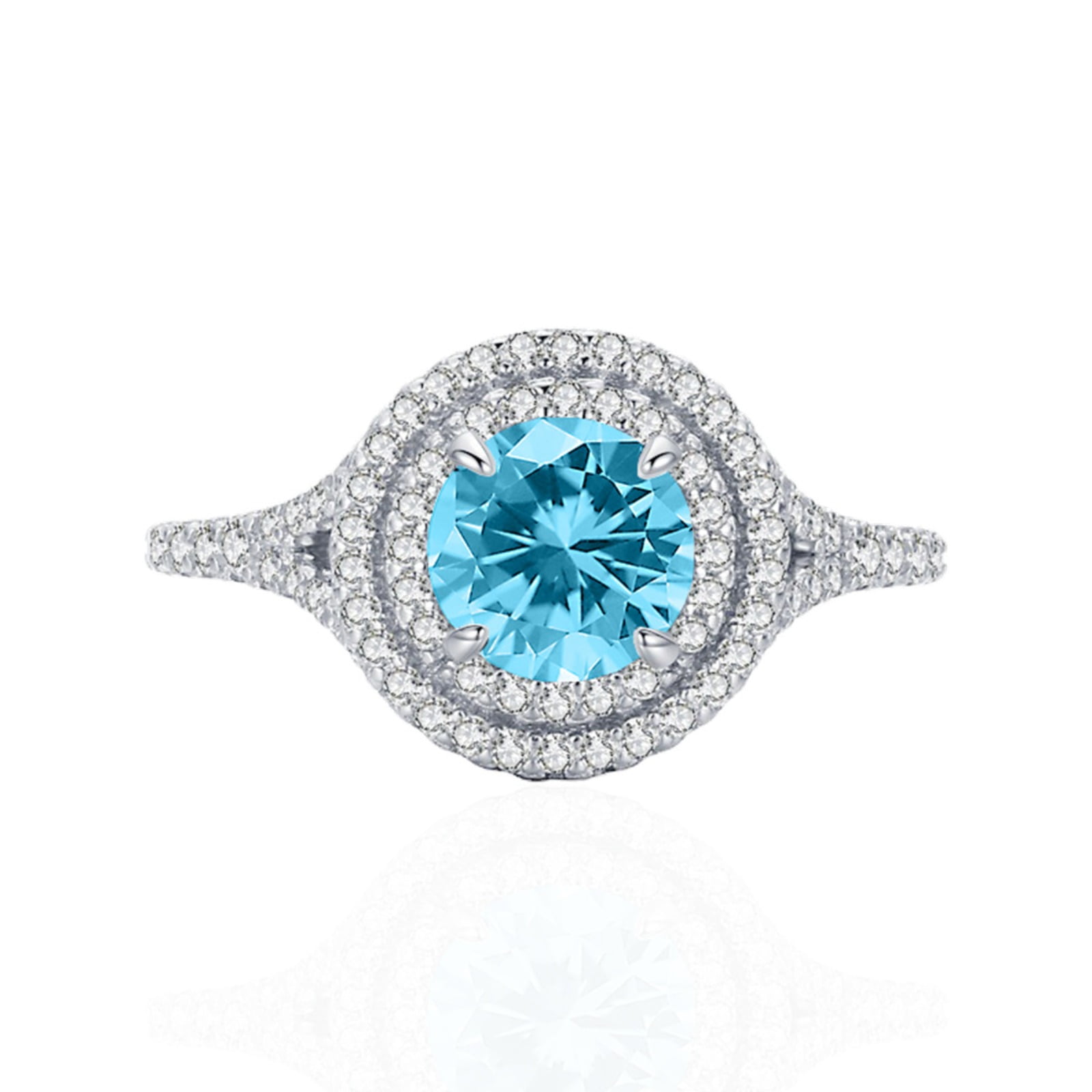 1 Carat Round Halo Engagement Rings for Women 925 Sterling Silver Rings CZ Blue Diamond Rings Wedding Bands Promise Rings for Her