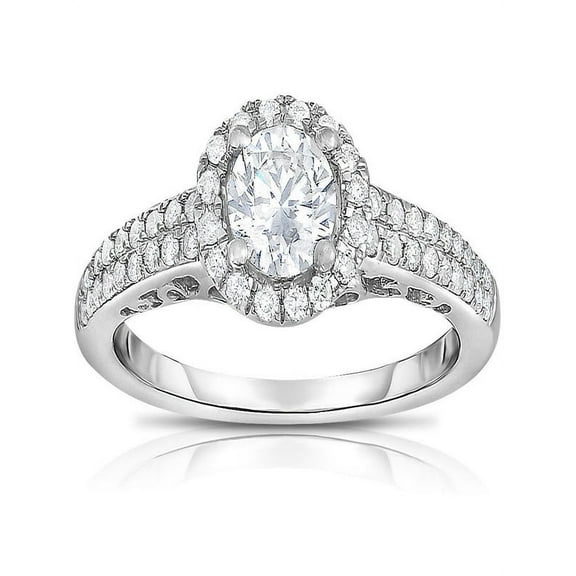 1 Carat Round Halo Two Row Diamond Engagement Ring for Her in White Gold