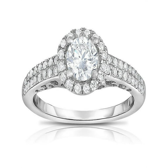 1 Carat Round Halo Two Row Diamond Engagement Ring for Her in White Gold