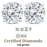 1 Carat Round IGI Certified Lab Grown Diamond Solitaire Earrings | 14K White Gold FG VS Diamonds | Stud Earrings Friendly Diamonds