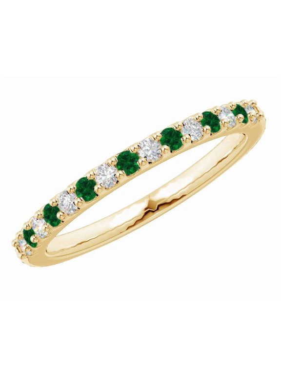 1 Carat Round LAB GROWN Alternating Emerald and LAB GROWN Diamond Wedding Band (0.5ct Center, AAAA Heirloom Quality) RIPS28W9AM 14K Yellow Gold