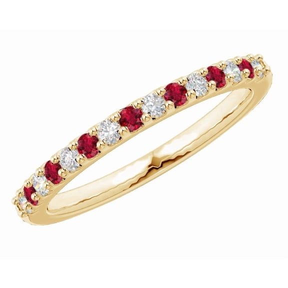 1 Carat Round LAB GROWN Alternating Ruby and LAB GROWN Diamond Wedding Band (0.5ct Center, AAAA Heirloom Quality) RIPS28W9AM 14K Yellow Gold